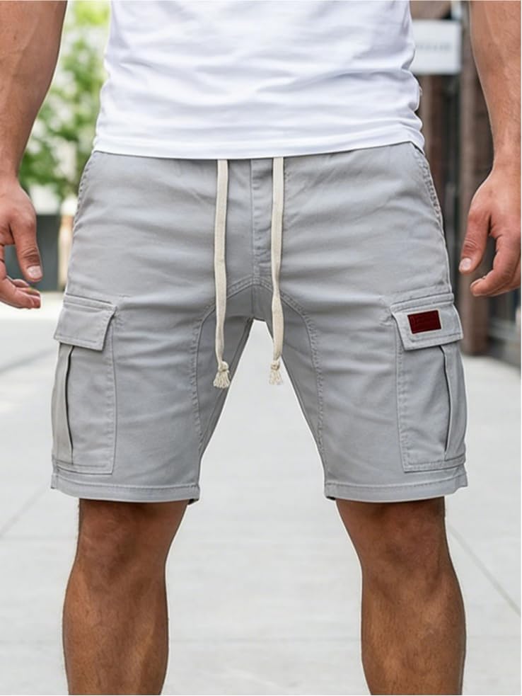 Pantalones cortos tipo cargo para hombre, con cordón y cintura elástica, para entrenamiento, gimnasio, con bolsillos