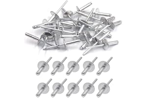 GERUI 100 remaches ciegos de aluminio con brida grande, fijación de metal, remaches grandes con cuerpo de aluminio y mandril de acero para hojalata, paquete de 100 unidades (4,8 mm x 12 mm)