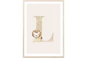 MeinBaby123® Buchstaben Poster DIN A4 Kinderzimmer Mädchen und Junge | Babyzimmer Deko | Bilder Kinderzimmer | Geschenkideen zur Geburt | Anfangsbuchstabe L (süßer Löwe)