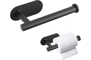 OXTXO Self Adhesive Toilet Roll Holder 16 cm – No Drill Wall-Mounted Toilet Paper Holder – 304 Stainless Steel, Waterproof & Rustproof – Strong Adhesive, Bathroom Tissue Roll Holder (Black)