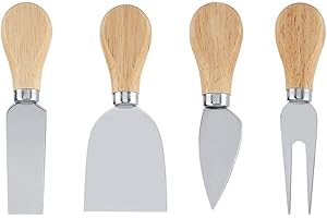 Dekaim Juego De Cuchillos Para Queso Y Queso, 4 unids/set Juego de cuchillos para queso de acero inoxidable Juego de cuchillos para cortar queso con mango de madera