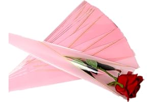 RIKYO 100 Counts Single Floral packaging bag,Single Rose Sleeve,Single Rose&Carnations Flower Wrapping Paper,Flower Bouquet for Mother's day Valentines Day Wedding Birthday Gift,Pink,17.75x5x1.5"