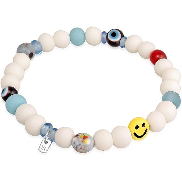 Kuzzoi - Bracciale Da Uomo Con Perline In Resina Con Faccine Sorridenti In Argento Sterling 925