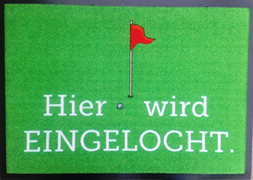 Preisvergleich Produktbild Golf Fußmatte HIER WIRD EINGELOCHT,Golfmatte Fußabstreifer incl. Golfmagnet