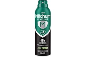 Mitchum Invisible Men 48HR Protection Aerosol Deodorant & Anti-Perspirant, No White Marks, Alcohol Free, Pure Energy, 200 ml