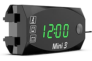 Meichoon 3 in 1 Orologio Digitale Per Auto Voltmetro Termometro 12V Impermeabile Monitoraggio Della Tensione Della Batteria per Veicoli Elettrici Motorcyclea Verde