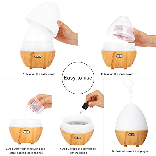 GBlife Essential Oil Diffuser, 450 ML Holz Korn Aromatherapie Cool Mist Luftbefeuchter, Bluetooth 4.1 Ultraschall Luftbefeuchter mit Musik-Player und 7 Farben LED-Leuchten - 3