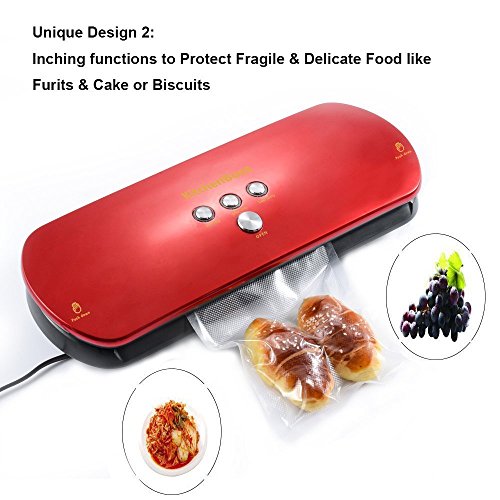 Vakuumierer, KitchenBoss Vakuumiergerät Lebensmittelverpackungsmaschine für Lebensmittel, Fleisch,Früchte, natürliche Aufbewahrung ohne Konservierungsstoffe,Vakuumregulierung,inkl. 5 gratis Profi-Folienbeutel (rote) - 3