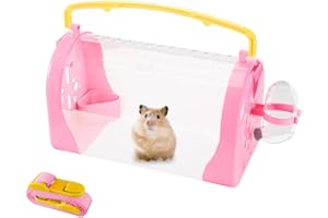 Vusmer Hamster Cage Portable Hamster Carrier, Small Hamster Carry Cage with Water Bottle, Food Bowl, Adjustable Strap, Small Pet Carrier Hamster Carry Box for Dwarf Gerbil Squirrel Pink