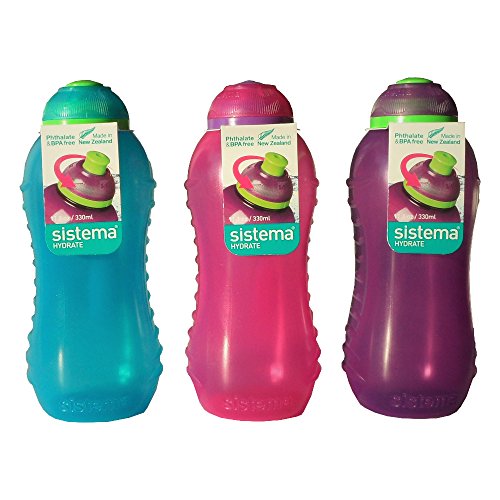 Sistema Trinkflasche, 330 ml, 3 Flaschen, Blau, Rosa, Lila