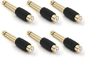 VCE Lot de 6 Adaptateur Audio 6,35mm Mono Plug Mâle vers RCA Femelle