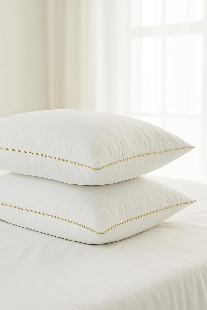 Formeya 2 Adet Gold Detaylı Gold Rengi Biyeli Nanojel Yastık 1100 gram 50x70 cm, Lüks Otel Yastığı