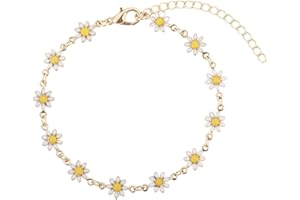 ZORVUJI Cavigliera Donna Oro 14K Impermeabile Regolabile Boho con Ciondolo Margherita Gioielli Estivi per Donne e Ragazze