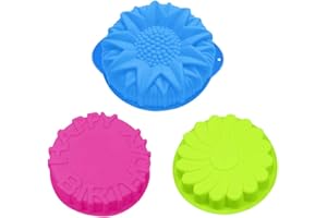 Padella per stampi per dolci in silicone da 3 pezzi,SENHAI Pane Rotondo Grande Stampo per torta flan Modello di turbine Forma di lettere di girasole Anti-aderente Teglie