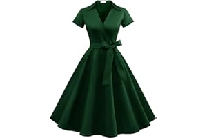 Timormode Robe Années 50's Audrey Hepburn Rockabilly Swing,Plissé Robe à Manches Courtes