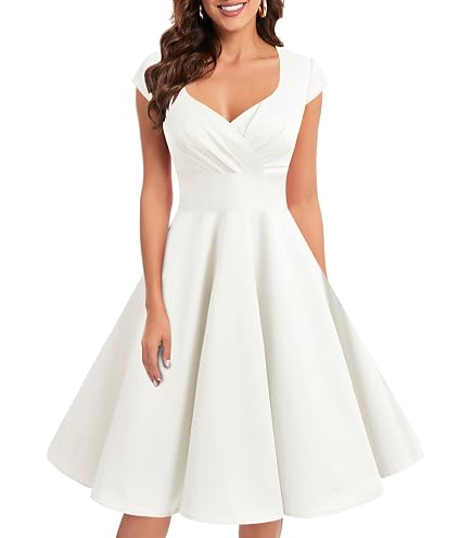 Robe Cocktail Vintage Années 50/60 ADOSSAC – Style Rockabilly Audrey Hepburn, Manches Longues, Plissée Genou, 100% Polyester – Pour Soirée, Mariage, Gala