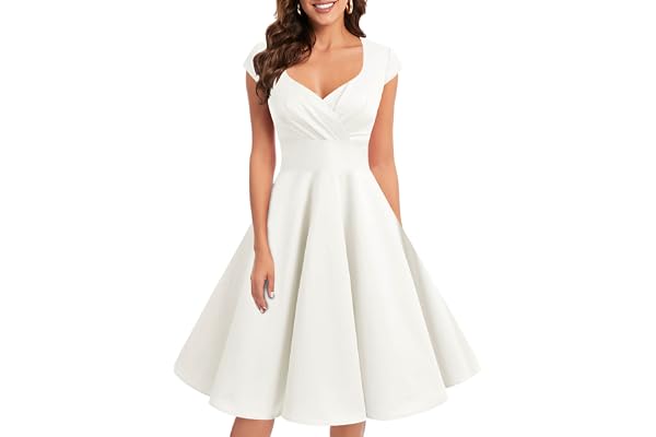 Bbonlinedress Robe Vintage de soirée Cocktail Déguisement Bal Années 50s 60s Col en V