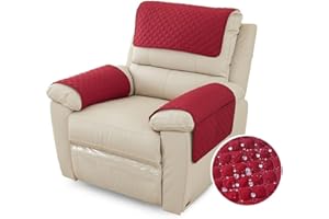 FANSU Armchair Covers for Arms Headrest Cover for Armchair Waterproof Slipcover with Side Pocket Nonslip & Washable & Abrasion Furniture Protector for Cat Dog Pets (1 Seater,Red)