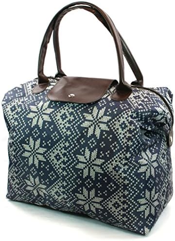 Blue &amp; White NORDIC SNOWFLAKES Design Print Lightweight Holiday / Weekend / Hand Luggage Compact TRAVEL BAG