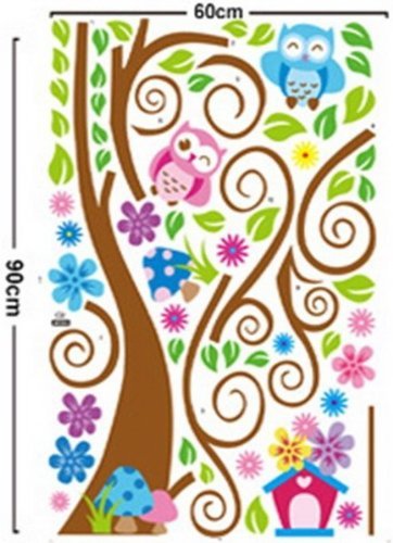 Wall Decal jungle forest lion and giraffe , squirrel owl on colorful tree wall stickers for nursery nursery bedroom