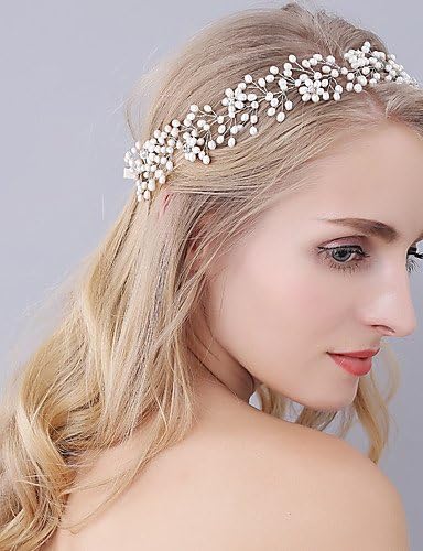 BMJQS Pearl Headpiece-Wedding Special Occasion Tiaras Headbands 1 Piece , ivory