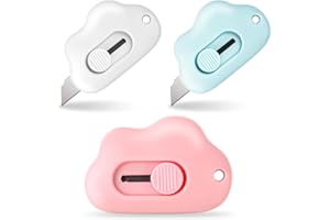 HARIENDNY Cute Retractable Box Cutters Cloud Shaped Mini Box Cutters Package Opener Tool Utility Knives Craft Knife Art Cutter for Office, Home, DIY Crafts (Blue&White&Pink)