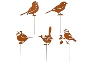 VerLuky 5er Gartenstecker Vögel Deko Rost Mit Metallstab,Rost Vogel Gartendeko für Draußen,Vögel Deko Metall für Garten Terrasse Balkon,Rostdeko Gartendeko