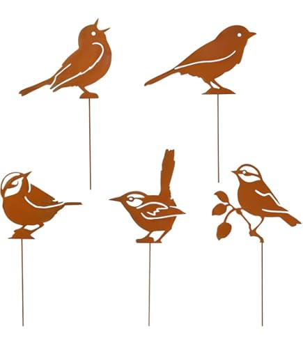 8er Set Gartendeko Rost Gartenstecker - Igel, Eule, Pilze & Eichhörnchen Metall-Deko