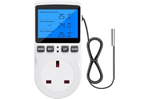 Diymore Temperature Controller Thermostat Plug,220V Digital Thermostat with Backlight,LCD Screen Heating Cooling Temperature Switch,Thermostatic Socket for Greenhouse Farm Terrarium