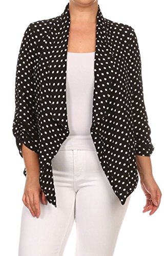 2LUV Plus Women's Polka Dot Loose-Fitting Open-Front Asymmetrical Blazer Black 2XL (V911 POLK WT-X)
