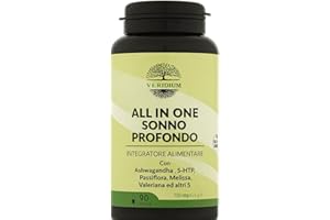 VERIDIUM All in One Sonno Profondo - Ashwagandha Pura + Melatonina e Valeriana Forte, Passiflora, Melissa, Griffonia, Triptofano, L-Teanina | Rimedio Completo per Ansia, Stress ed Insonnia, 90 Cps