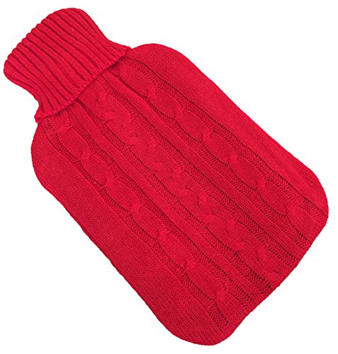 KNITTED LARGE HOT WATER BOTTLE WITH BEAUTIFUL COVER - 4 DIFFERENT COLOURS (Red)