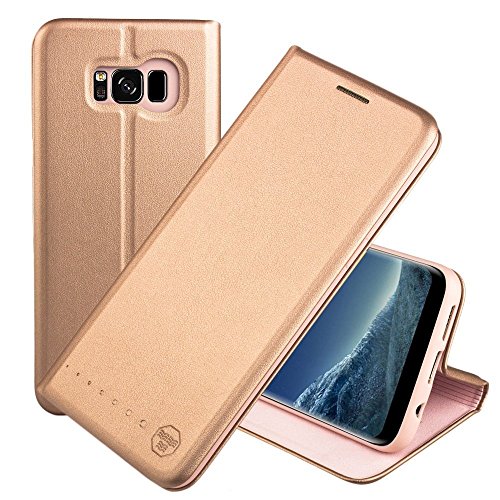 Nouske Custodia a Portafoglio per Samsung Galaxy S8 Plus/Guscio Antiurto in TPU/Porta Carta di Credito/Funzione di Supporto/Design Semplice e supersottile/Chiusura maghetica,Rosa Oro
