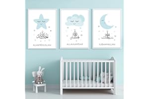 Nordic Ideas Juego de 3 Pósteres Pared Lienzo Nubes Luna y Estrellas Azul Citas Mural Decoración Infantil Dormitorio Cuadros Niños sin Marco NPTWC010-M