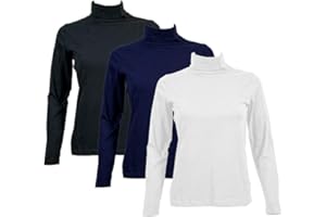 TEX LEAVES Pack 3 Camisetas de Algodón para Mujer con Cuello Alto Manga Larga