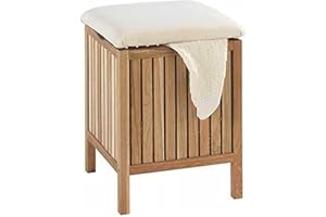‎WENKO WENKO Badhocker Norway mit Wäschesammler, Wohnhocker mit gepolsterter und aufklappbarer Sitzfläche als Deckel, massives Walnussholz, geölt, Fassungsvermögen 65 L, (B x H x T): 39 x 52 x 39 cm, Natur