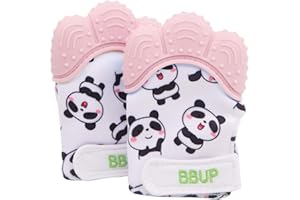 BOERNI Paquet de 2 gants de dentition en silicone de qualité alimentaire, mitaine de dentition pour bébés, jouets de dentition pour bébé… (Rose)