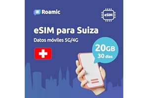 Roamic eSIM Suiza para Viajeros - eSIM para Suiza - Datos Móviles en 5G/4G y Conexión de Alta Velocidad (20GB - 30 Días)