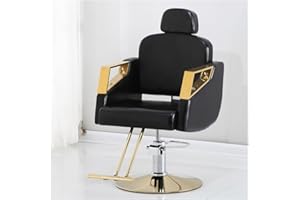 Llchaensc Friseurstuhl Mit Kopfstütze, Friseursessel Höhenverstellbar Kippbar Für Herren Damen, Friseureinrichtung Bedienungsstuhl Vintage Retro, Kunstleder,Schwarz,A
