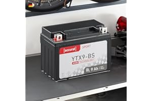 Accurat batterie moto YTX9-BS AGM 12V 9ah 150 x 87 x 107 mm – Batterie de Démarrage Haute Performance Sans Entretien, Résistante aux Vibrations, Batterie Quad
