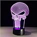 Produktbild 3D Nachtlicht,Fernbedienung Punisher Schädel Mehrfarbige 3D Led Nachtlicht 7 Farbwechsel Lampe Blendlicht Acryl Hologramm Illusion Schreibtischlampe Für Kinder