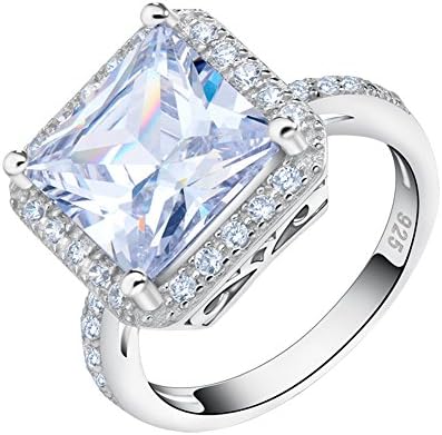Orsa Jewels White Gold Plated Big Square Silver Ring Princess Cut with Shiny 5ct. Cluster Setting AAA Austrian CZ Crystal Engagement Ring For Women Size P½