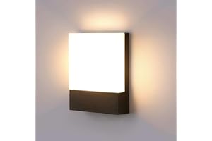 Lightsjoy Aplique Pared Exterior 18W Negro Lámpara Exterior Pared LED exterior Impermeable IP65,Luz de pared Moderno para Jardines Pasillo Terraza, 1800Lumen-Blanco Cálido 3000K