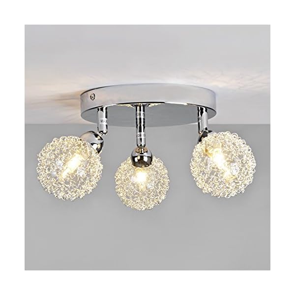 Contemporary 3 Way Polished Chrome Flush Ceiling Light with Stunning Explosion Effect Globe Shades - Image 3
