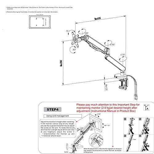 ergoneer Full Motion Gas Spring Single LCD Arm Ständer Halterung Passt 25,4 cm-30 „Computer Monitor – höhenverstellbar Swivel Desktop mount Swing Monitor Arm mit Audio Mikrofon USB Anschlüsse - 7