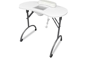 Froadp Składany Stół Manicure z Odkurzaczem, Mobilny Stół Studio z Kółkami, Poduszka na Ręce, Szuflada i Torba na Akcesoria, Stół Manicure do Salonu Piękności (Biało)