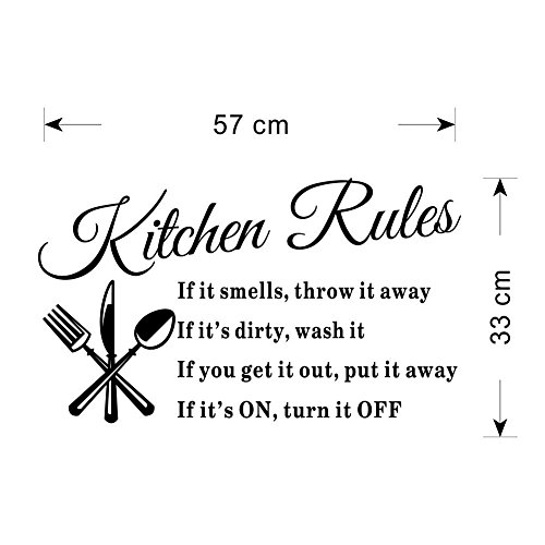“ kitchen rules“ Schwarze Worte Wandbild Wandtattoo Wandaufkleber Wandsticker Wandbilder Aufkleber Deko. PVC für die Küche Entfernbar - 2