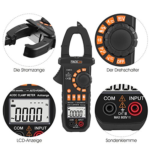 Tacklife CM01S Advanced Digital Clamp Meter Auto Range Multimeter mit 6000 Counts Spannungsprüfer für AC / DC 600V, AC-Strom 600A, Widerstand, Kapazitanz, Kontinuität, Frequenz, Dioden - 3