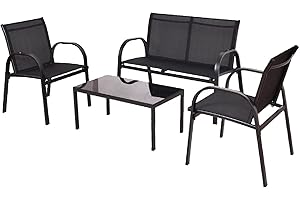 SFAREST 4PCS Conversation Set, Backyard Lounge Sets with Convenient Coffee Table, Garden Furniture Set for Poolside Lounge Balcony
