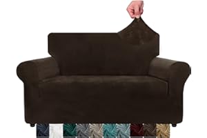 ‎XINEAGE XINEAGE Thick Velvet Sofabezüge 2-Sitzer Super Stretch rutschfeste Loveseat-Bezüge für Wohnzimmer Hunde Katze Haustier Plüsch Liebessitz Couch Schonbezüge Furniture Protector (2 Sitzer, Dunkel Kaffee)